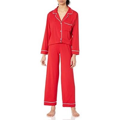 Eberjey Women's Long PJ Set, Haute Red/Ivory, X-Small