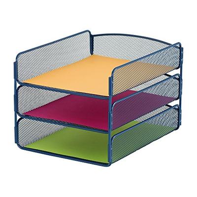 Safco Products Onyx Mesh 3 Tray Desktop Organizer 3271BU, Blue Powder Coat Finish, Durable Steel Mes